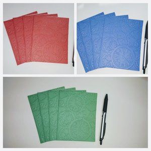 Clock Note Cards, Set of 6, Blue, Green, and Rust Note Card, Clock Embossed Card